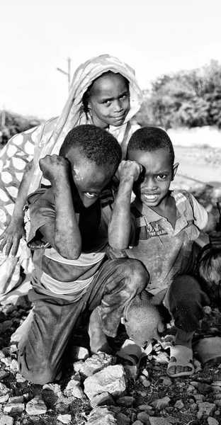 Ethiopia Danakil Circa January 2018 Unidentified Little Kids Railwa — Stock Photo, Image