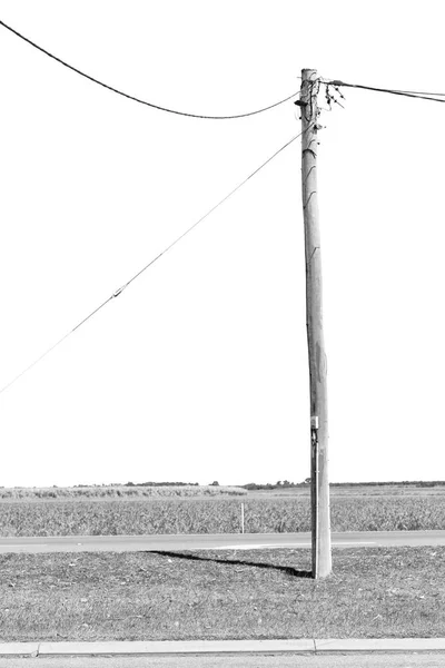 Línea de alimentación con poste eléctrico en el cielo despejado — Foto de Stock