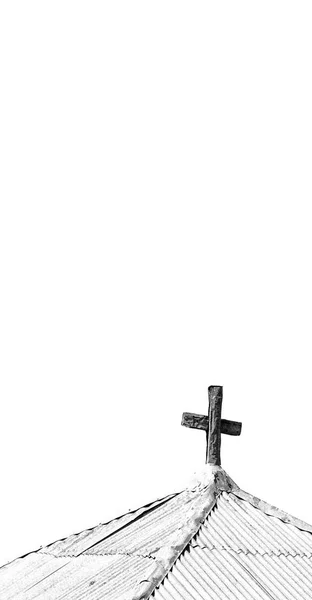 Prázdné oblohy a kříž ve starém kostele — Stock fotografie