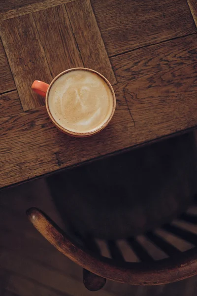 Tasse Cappuccino Auf Holztisch Café — Stockfoto