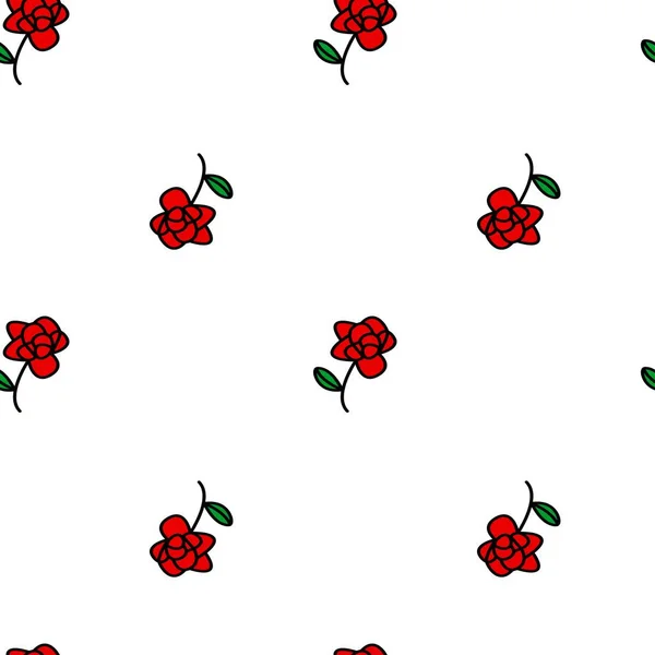 Motif Rose Rouge Dans Style Old School Conception Pour Textiles — Image vectorielle