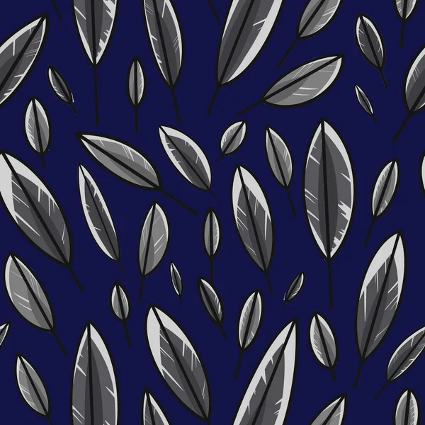 Colorful leaf pattern isolated on blue background. Seamless feather pattern.