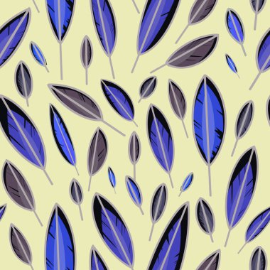Colorful leaf pattern isolated on yellow background. Seamless feather pattern.