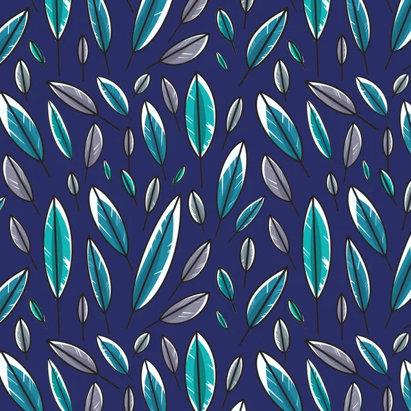 Colorful Pattern Dark Leaves Isolated Blue Background Seamless Pattern Feathers — 스톡 사진