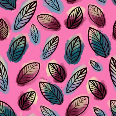 Pembe arkaplandaki sulu boya desensiz soyut yapraklar