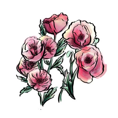 dikişsiz suluboya desenli yeşil çiçekler siyah arkaplanda izole edilmiş