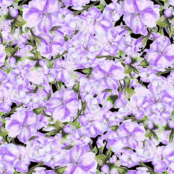 Seamless watercolor pattern of purple flowers