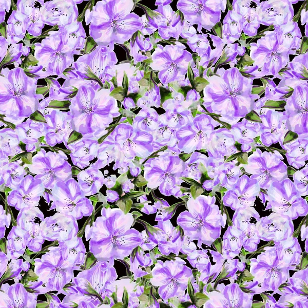 Seamless watercolor pattern of purple flowers