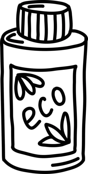 Eco Shampoo Bottle Isolated White Background Sketch Doodle Style Organic — Stock Vector