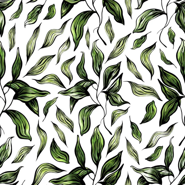 hand drawn watercolor pattern leaves on a white background