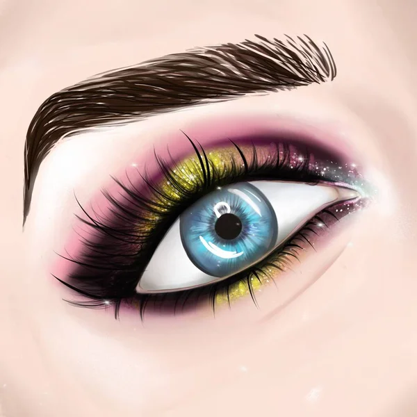 Beaux Yeux Bleus Avec Maquillage Lumineux Illustration Mode — Photo