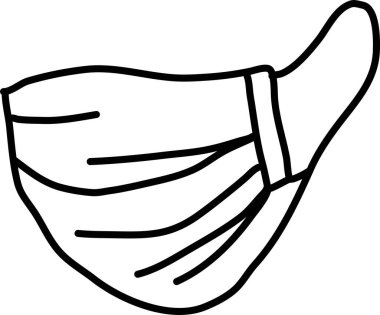 Doodle tarzı tıbbi maske beyaz arka planda izole edilmiş. El çizimi vektör illüstrasyonu.