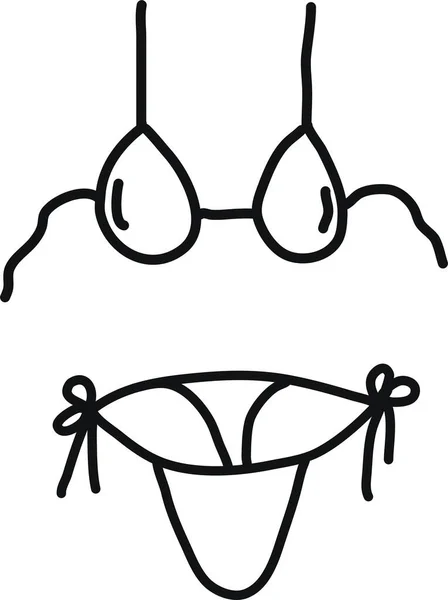 Thong desenhado à mão e sutiã isolado em um fundo branco. Mulheres swimsuit.Doodle estilo. Ilustração vetorial — Vetor de Stock