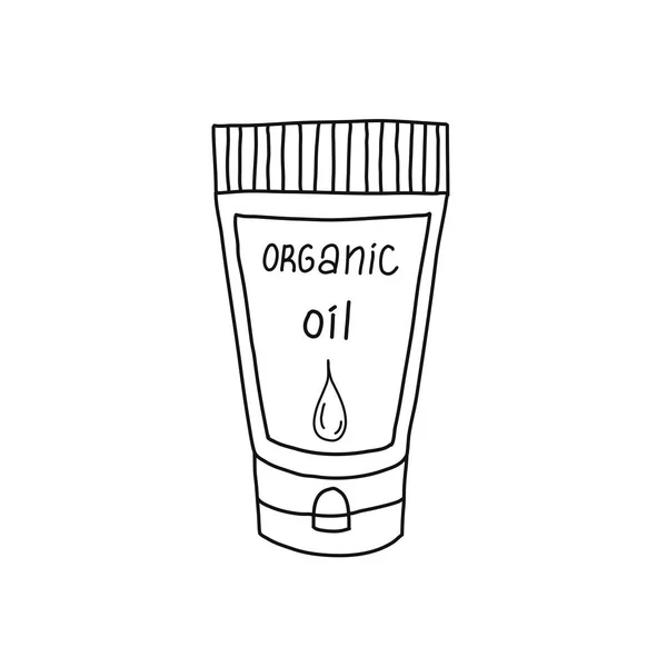 Organic oil for skin and hair. Ecological and organic cosmetics. Vector illustration in the Doodle style. — Stock Vector