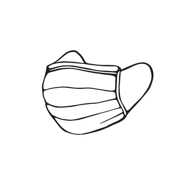 Maska medyczna w stylu Doodle 'a odizolowana na białym tle. Ilustracja wektora narysowanego ręcznie. — Wektor stockowy