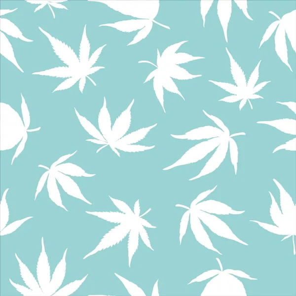 Modèle sans couture de feuilles de cannabis sur un fond bleu. Feuilles de chanvre blanc sur fond bleu. Illustration vectorielle — Image vectorielle