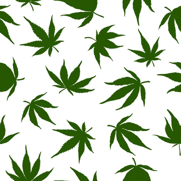 Patrón inconsútil de hojas de cannabis verde sobre un fondo blanco. Hojas de cáñamo verde. Ilustración vectorial. Patrón inconsútil de marihuana — Archivo Imágenes Vectoriales