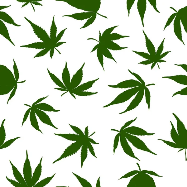 Sömlöst mönster av gröna cannabisblad på en vit bakgrund. Grön hampa löv Vektor illustrationMarijuana mönster — Stock vektor