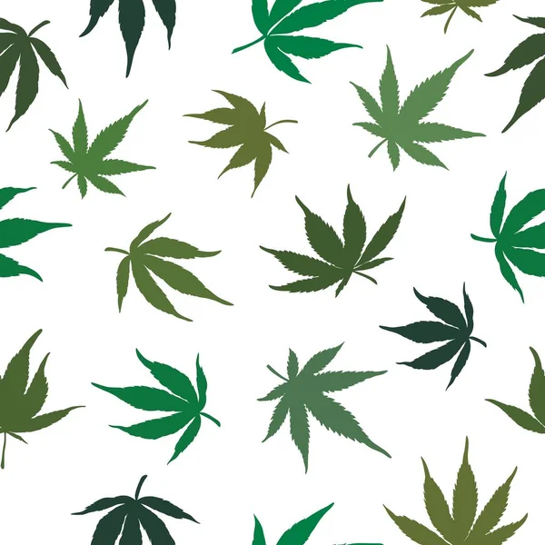 Pola mulus daun ganja hijau pada latar belakang putih. Hijau hemp leaves.Vector ilustrasi. Marijuana pola - Stok Vektor