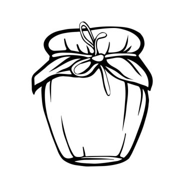 Beyaz arka planda izole edilmiş bir kavanoz bal ya da reçel. Bağışıklık sistemini güçlendiriyorum. Doodle tarzında elle çizilmiş vektör çizimi.