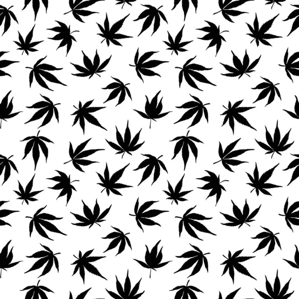 Seamless pattern of black hemp on a white background. Marijuana pattern. — Stock Vector