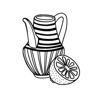 Bir sürahi limon beyaz arka planda izole edilir. Karalanmış bir şişeye benzeyen bir kap. Vektör illüstrasyonu