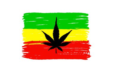  Rastafarianların bayrağı. Beyaz arka planda izole edilmiş esrarlı Rastafarian bayrağı. Rastafarian sembolü