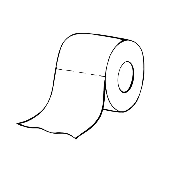 Un rollo de papel higiénico en estilo Doodle. Papel higiénico dibujado a mano. Ilustración vectorial aislada sobre un fondo blanco . — Vector de stock