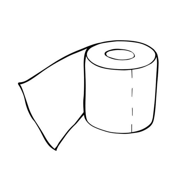 Doodle tarzında bir tuvalet kağıdı rulosu. El çizimi tuvalet kağıdı. Beyaz arka planda izole edilmiş vektör illüstrasyonu..