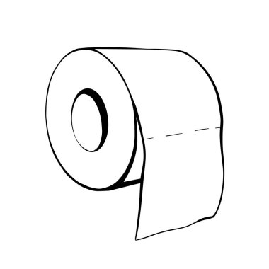 Doodle tarzında bir tuvalet kağıdı rulosu. El çizimi tuvalet kağıdı. Beyaz arka planda izole edilmiş vektör illüstrasyonu..