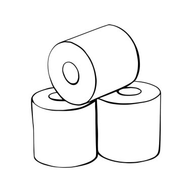  Tuvalet kağıdı ruloları. Doodle tarzında bir tuvalet kağıdı rulosu. El çizimi tuvalet kağıdı. Beyaz arka planda izole edilmiş vektör illüstrasyonu..