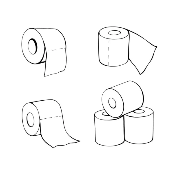 Rolos de papel higiênico no estilo Doodle. Papel higiénico desenhado à mão. Ilustração vetorial isolada sobre fundo branco . —  Vetores de Stock