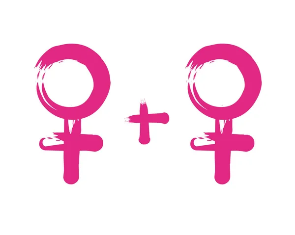 Símbolo lesbiano.Dos símbolos sexuales femeninos de color rosa aislados sobre un fondo blancoIlustración vectorial — Vector de stock