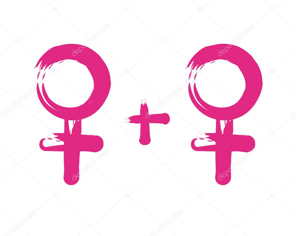 Lesbian symbolism. Two pink female sex symbols isolated on a white background.Vector illustration