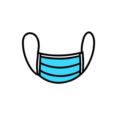 Tıbbi maskeler, Doodle tarzında beyaz bir arka planda izole edilmiş. Solunum koruması maskesi. Beyaz bir arka planda, Doodle tarzı tıbbi maske. El çizimi vektör illüstrasyonu