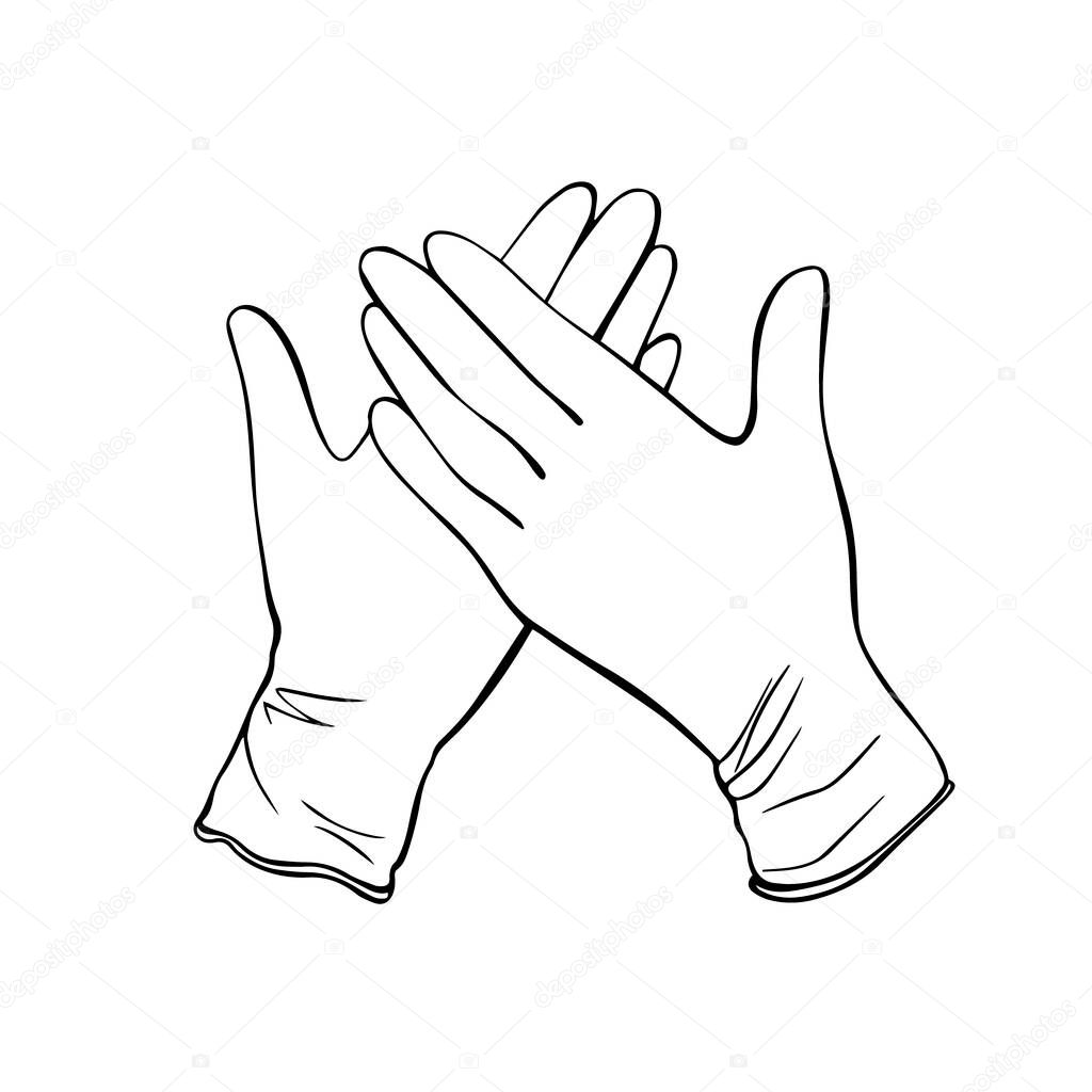medical protective gloves isolated on a white background.Hand-drawn vector illustration in the Doodle style.