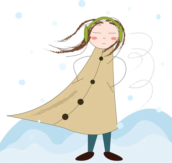 Una chica en invierno en un abrigo — Vector de stock