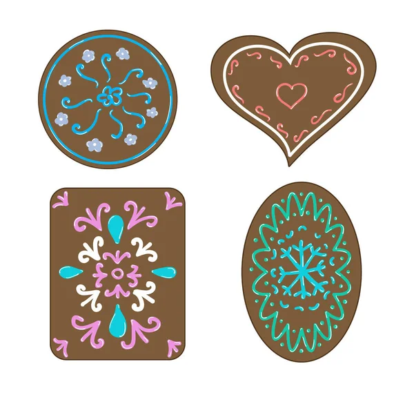 Galletas de jengibre con patrones — Vector de stock