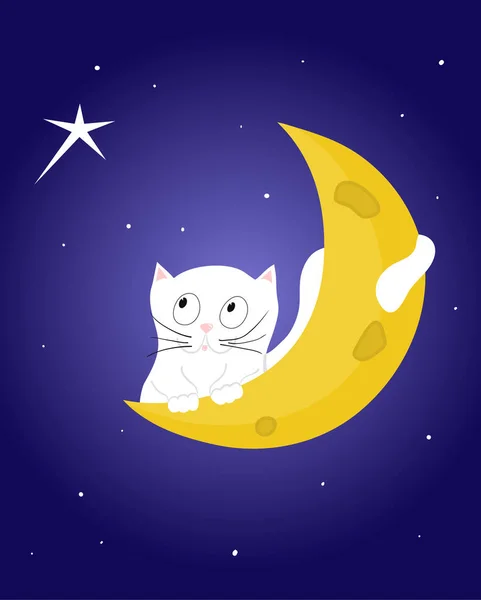 Gato blanco en la luna — Archivo Imágenes Vectoriales