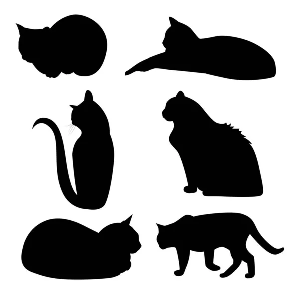 Ensemble Silhouettes Chats Dans Différentes Poses Illustration Vectorielle — Image vectorielle