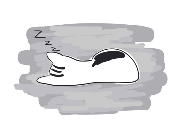 Śpiący Biały Kot Widok Tyłu Prosta Ilustracja Wektora — Wektor stockowy