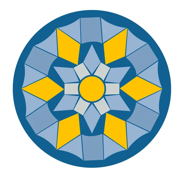 Mandala Runt Blå Gul Symmetriskt Mönster Vektorillustration — Stock vektor