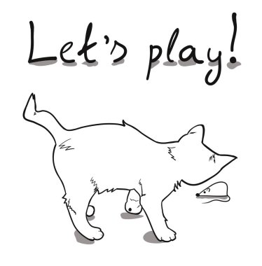 Yavru kedi oyuncak bir fareyle oynayacak. Vektör illüstrasyonu