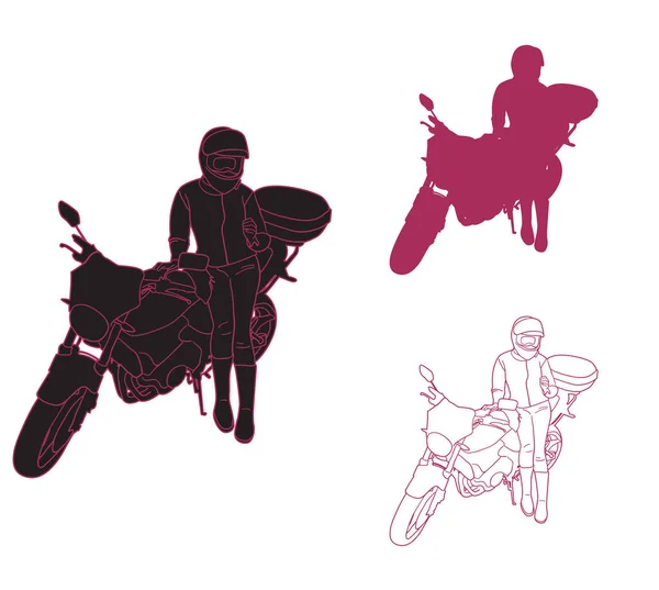 Set Silhouetten Contouren Van Motormeisje Vectorillustratie — Stockvector