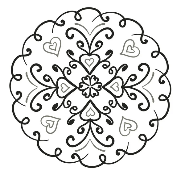 Beautiful Symmetrical Pattern Hearts Curls Vector Illustration — Stock Vector