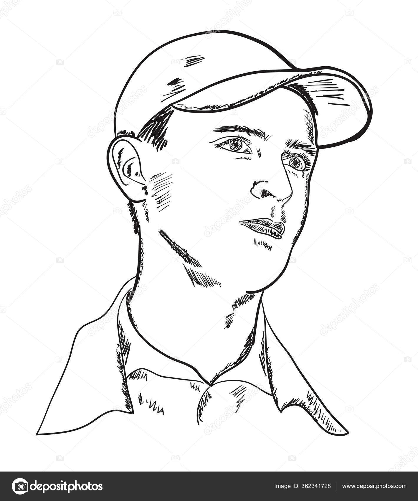 Cartoon smiling baseball cap. Black and white illustration of a smiling  baseball cap. | CanStock