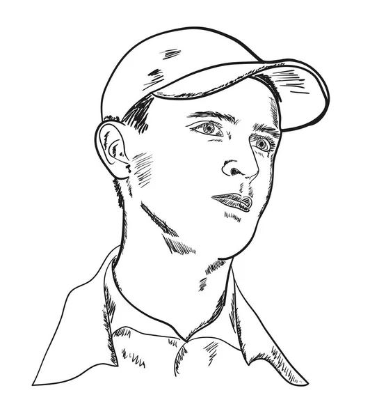 野球帽の若い男の肖像画 ベクトルスケッチイラスト — ストックベクタ
