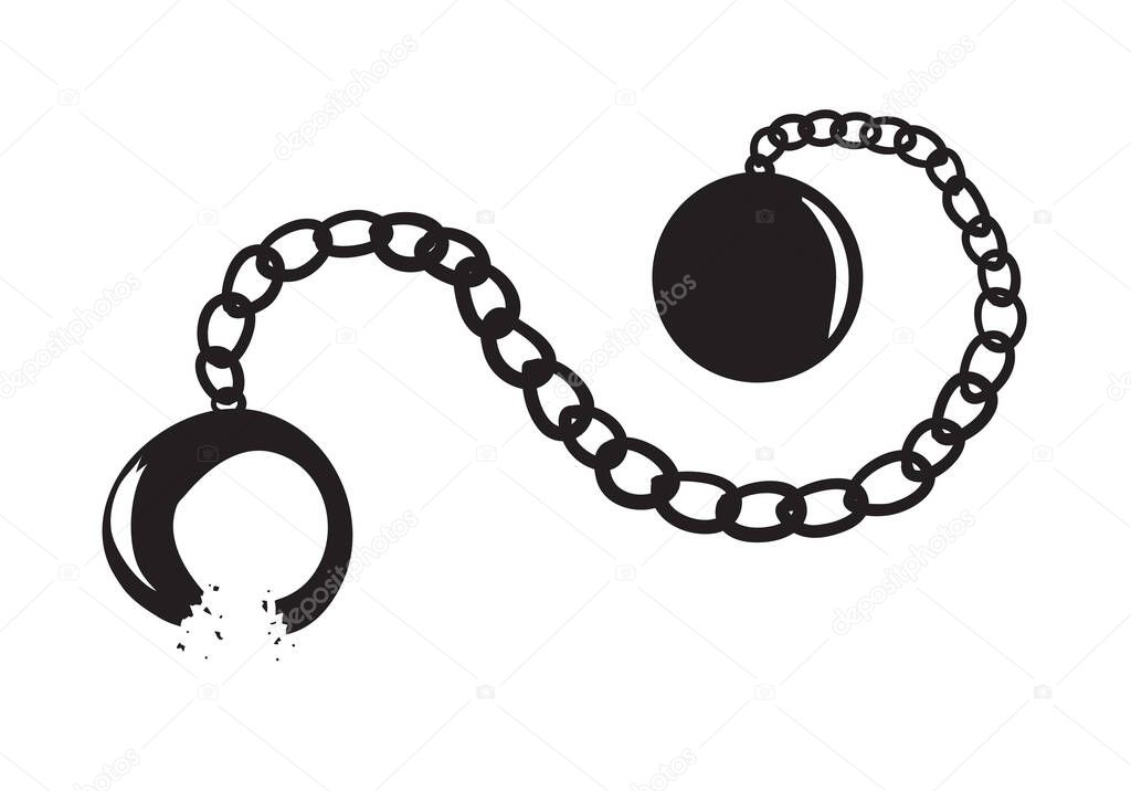 Heavy prison ball with broken shackles. Vector illustration
