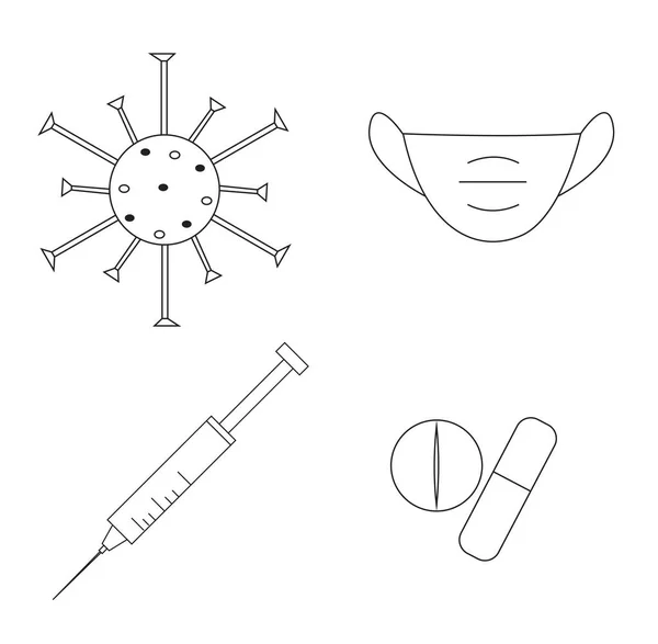 Set Icone Del Tema Salute Linea Stile Artistico Illustrazione Vettoriale — Vettoriale Stock