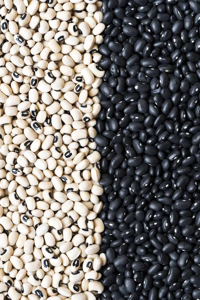 Black beans and black-eyed peas (black-eyed beans or goat peas) — Stock Photo, Image